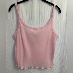 Old Navy pink rib knit ruffle trim tank top